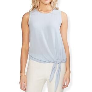 Vince Camuto Blouse Scoop Neck Sleeveless Keyhole Back Tie Detail Blue Women's S